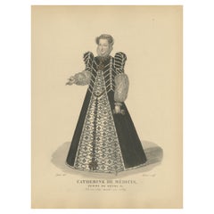 Hand Colored Engraving of Catherine De' Medici, an Italian Noblewoman, 1900