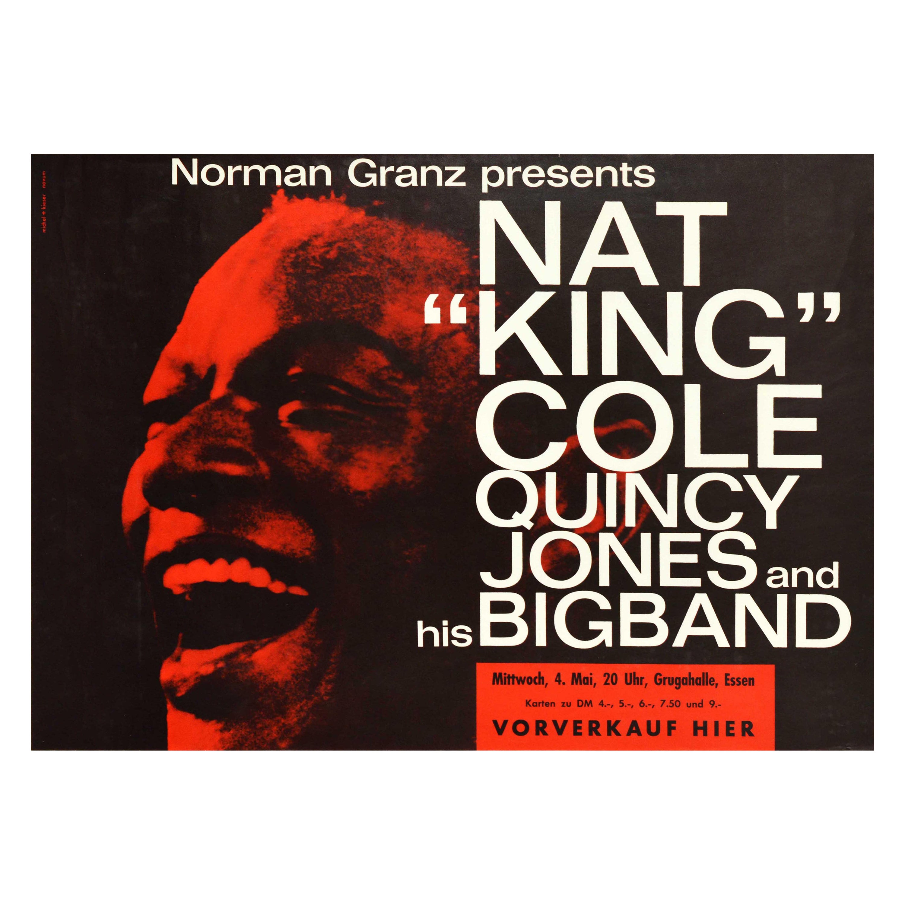 Affiche vintage d'origine Nat King Cole Quincy Jones Jazz Big Band, concert de musique