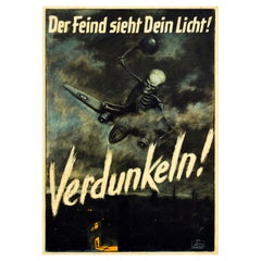 Original Vintage War Poster Verdunkeln The Enemy Sees Your Light Black Out WWII
