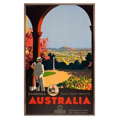 Affiche de voyage originale d'Australie, capitale fédérale de Canberra et ville des jardins