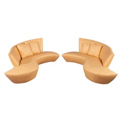 Pair of Curved Leather Mid-Century Modern Sofas by Weiman
