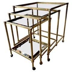 Set of French Rolling Nesting Tables in Brass