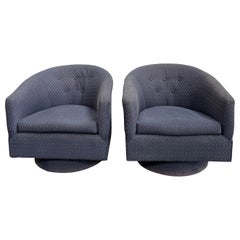 Swivel Club Chairs, a Pair, In the Style of Milo Baughman