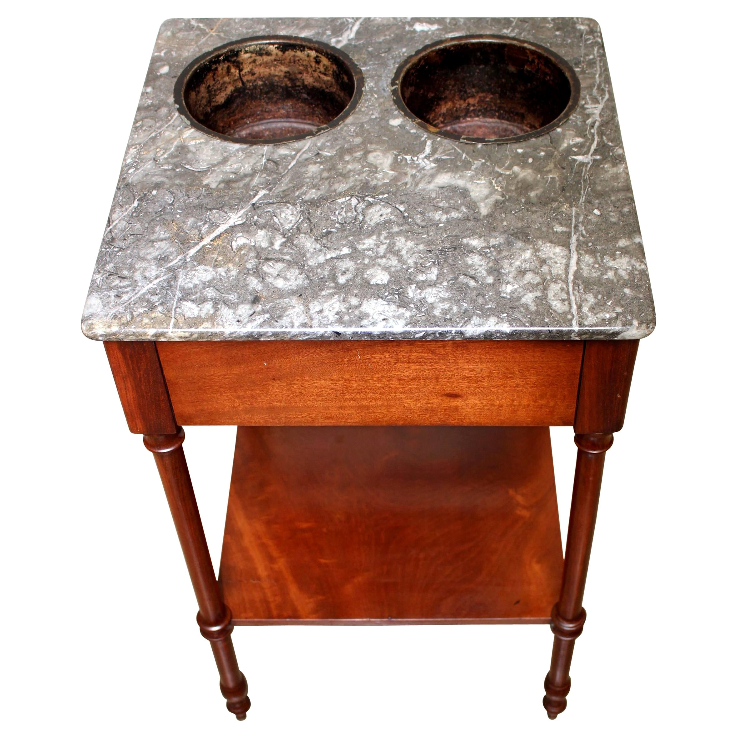 18th Century French Directoire Mahogany Wine Table with Gray Marble Top For Sale