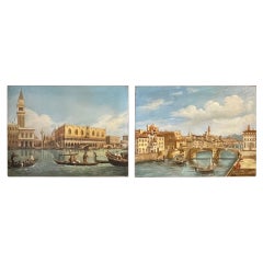 Antique Pair of 19th Century Venetian Oil Paintings