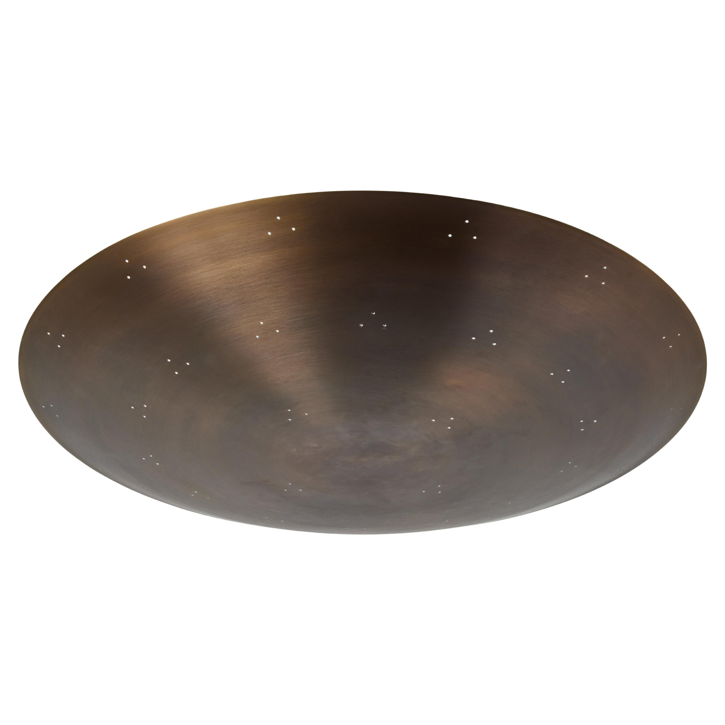 Large Two Enlighten 'Rey' Perforated Patinated Brass Dome Ceiling Lamp For Sale