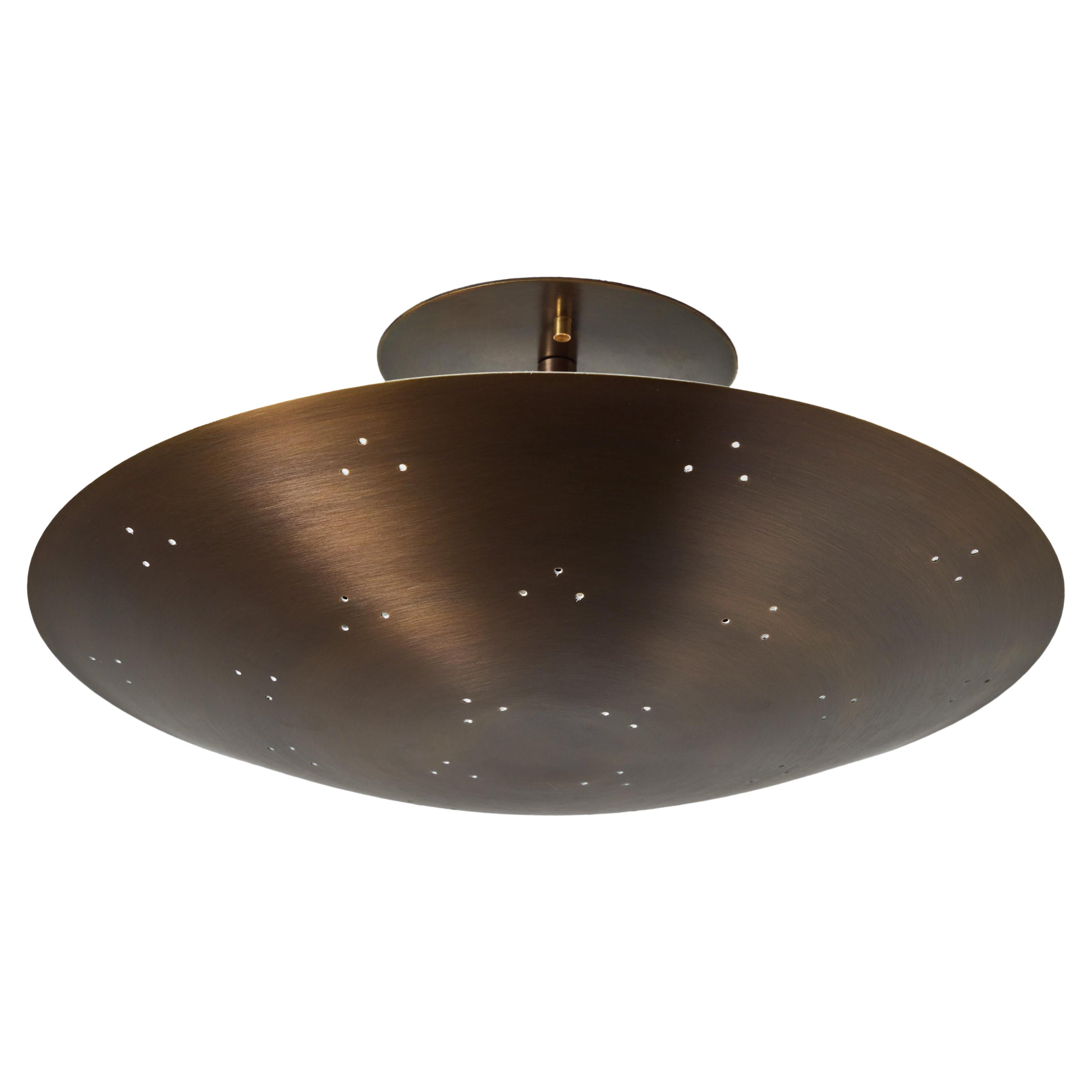 Two Enlighten 'Rey' Perforated Patinated Brass Dome Ceiling Lamp For Sale