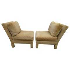 Lovely Pair Milo Baughman Style Upholstered Parson Slipper Chairs Mid-Century