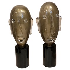 Pair of Modernist Murano Glass Sculptures Head Shaped Picasso Style, 1980