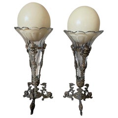 20th century Ostrich Egg, Glass and Bronze Pair of Vases, 1900s