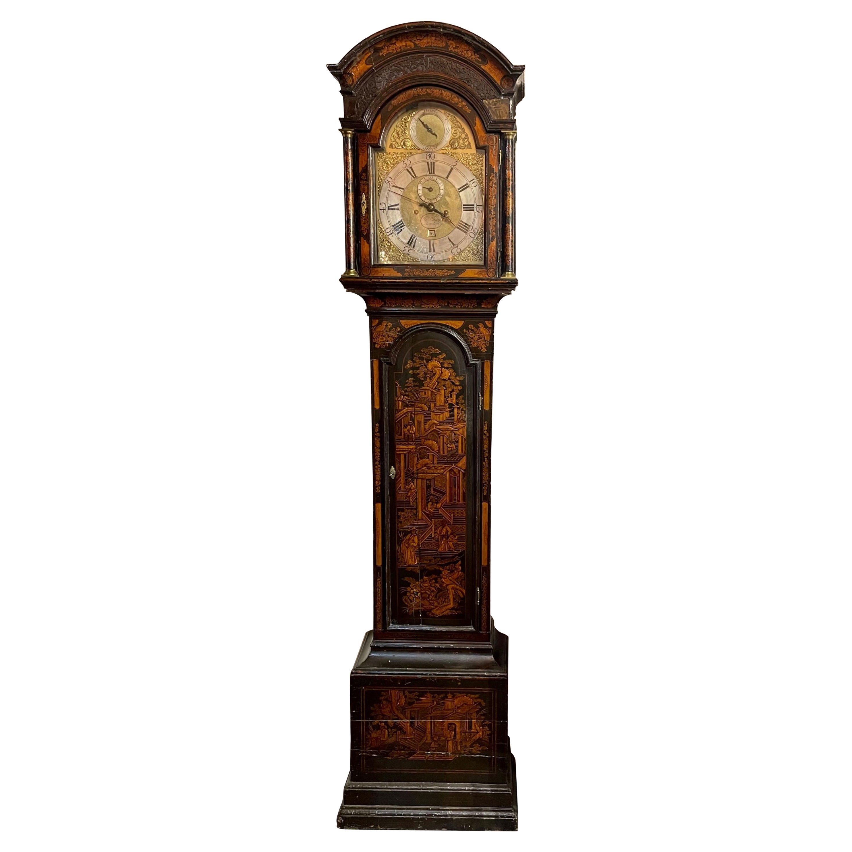 19th Century English Chinoiserie Decorated Tall Case Clock