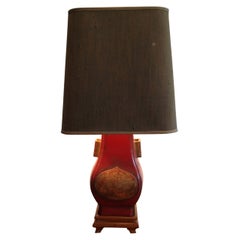 Chinese Style Red Lacquered and Gilt Ceramic Table Lamp, French, Circa 1960