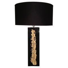Elegant Black Lacquered Lamp with Decorative Bronze Element. French Work, 1970's