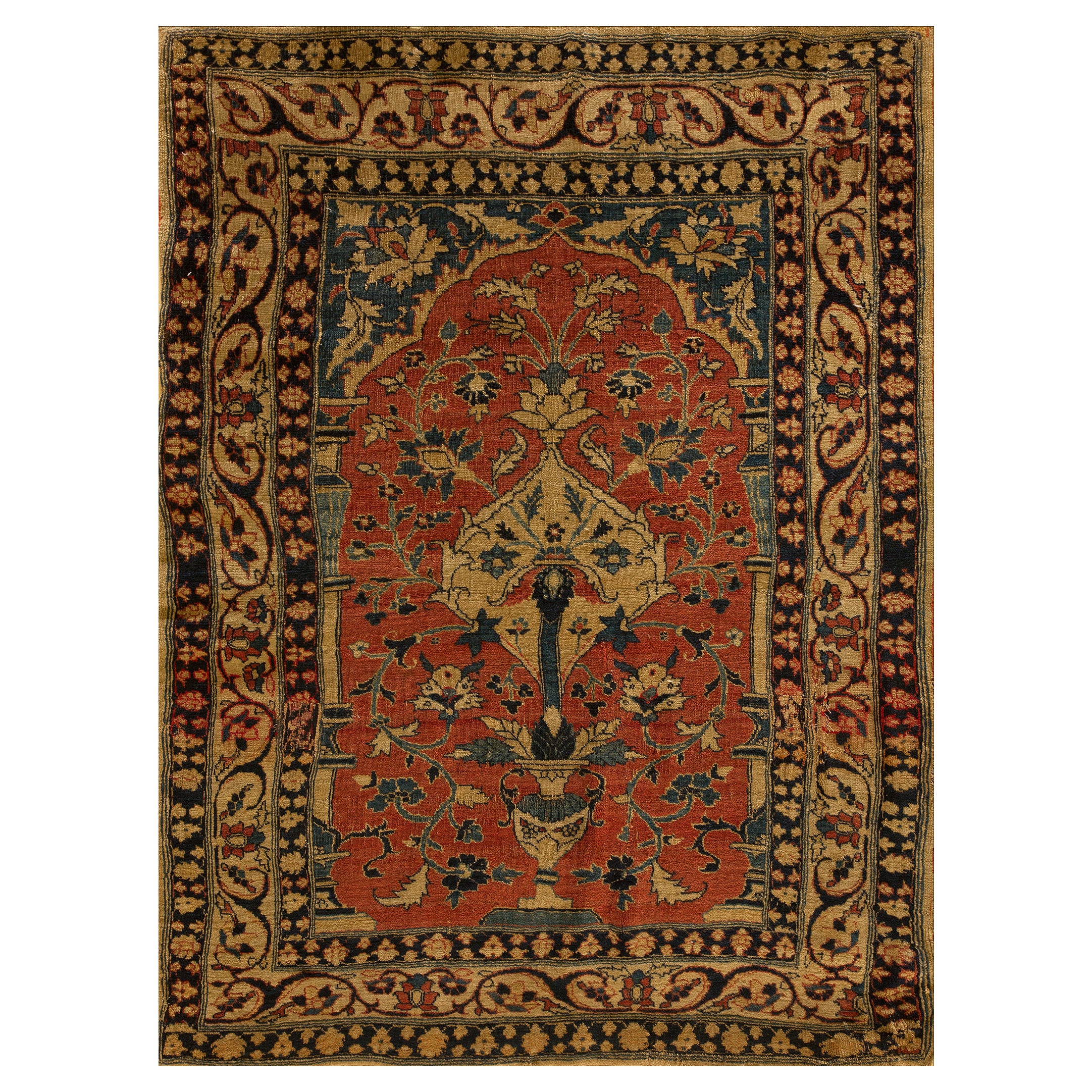 Tappeto di preghiera persiano Tabriz del XIX secolo ( 3'4" x 4'3" - 102 x 130 )
