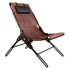 Perfidia_01 Teak Wood, Bronze, Cognac Leather Lounge Chair by ANDEAN