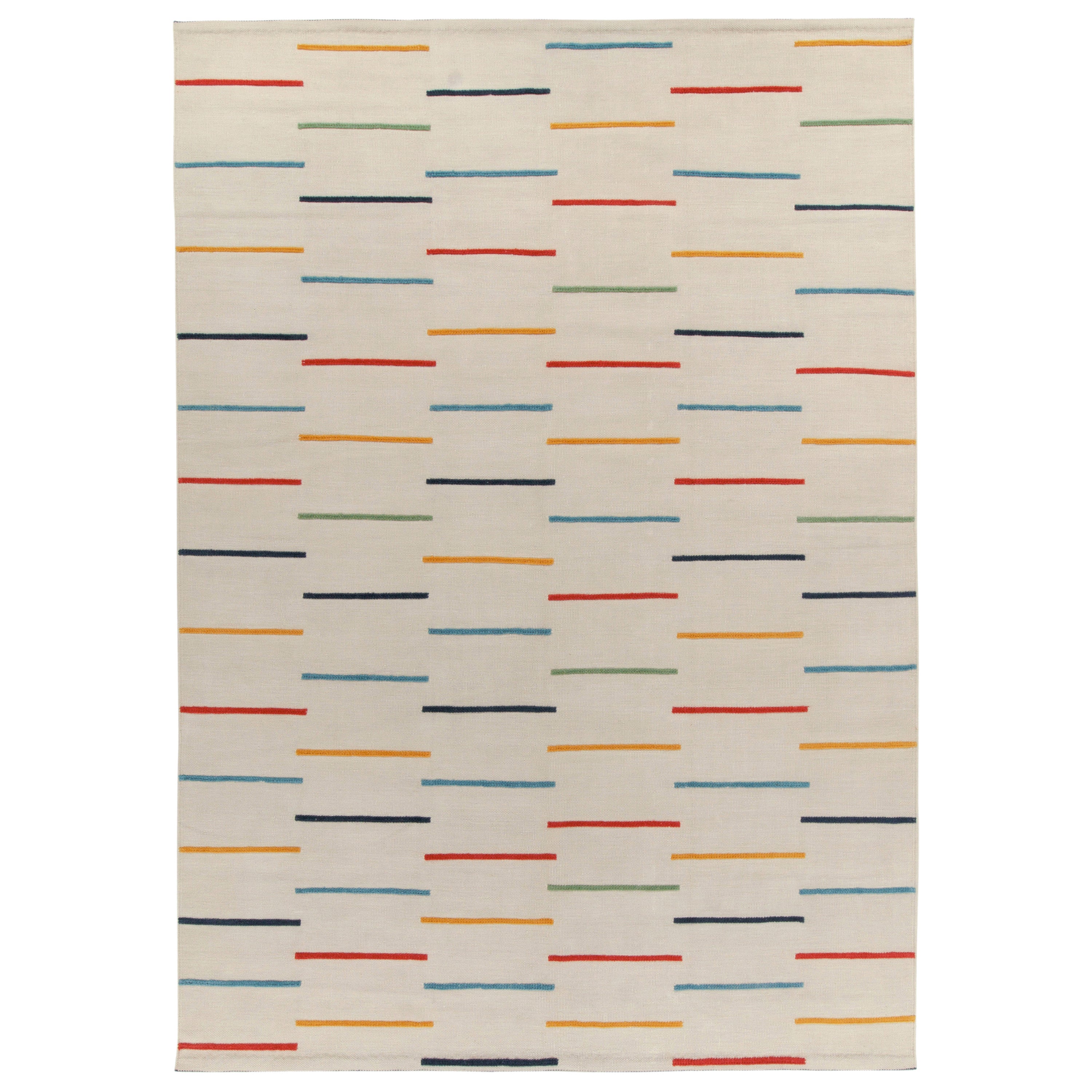 Tapis & Kilims - Kilim moderne sur mesure en stries multicolores sur blanc