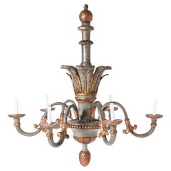 Antique French Provincial Carved Wood Painted Chandelier