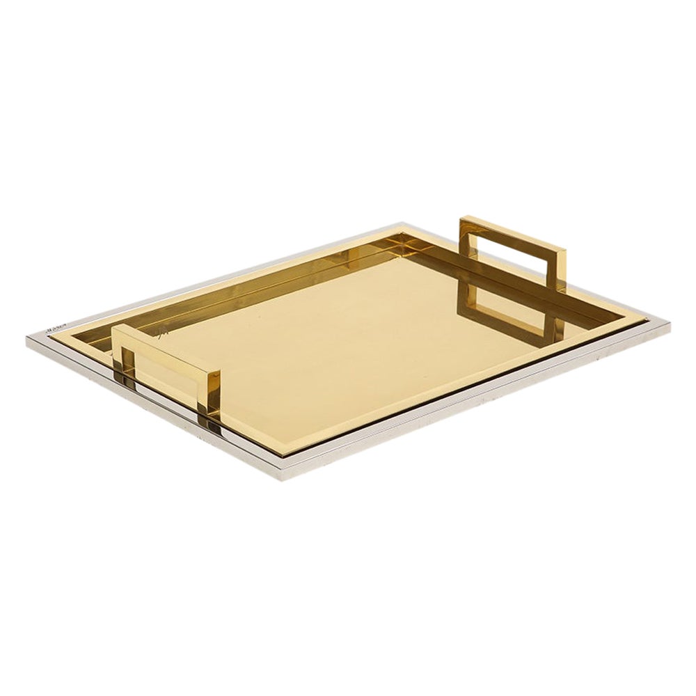 Willy Rizzo Drink Trays, Brass, Polished Stainless Steel, Signed For Sale