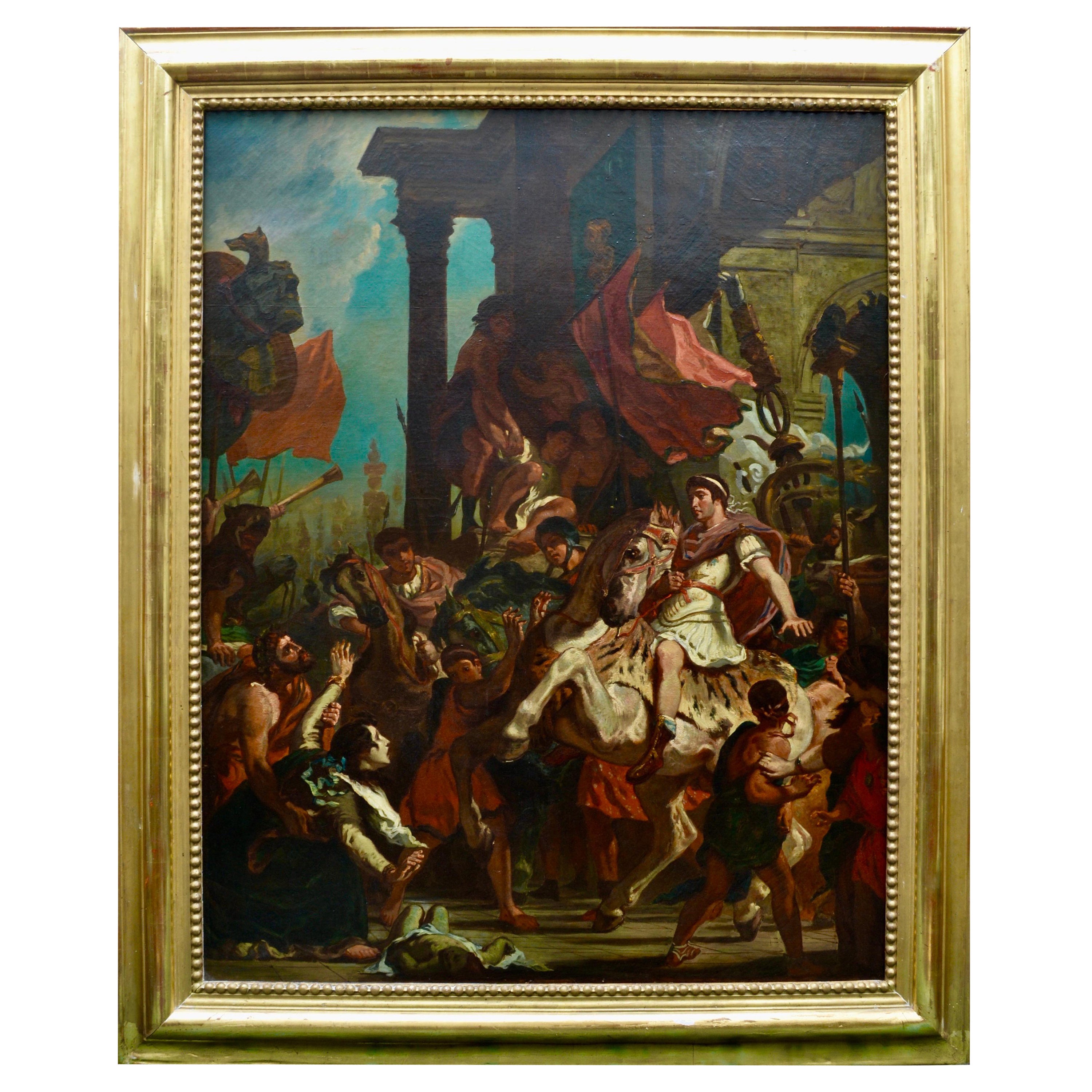 Large 19 Century Neo-Classical Oil Painting Of  Emperor Trajan on Horseback For Sale