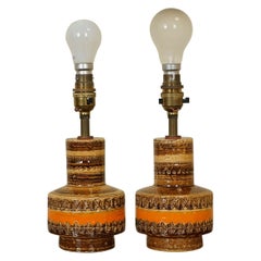 Pair 1960's Italian Orange and Brown Ceramic Lamps by Aldo Londi for Bitossi