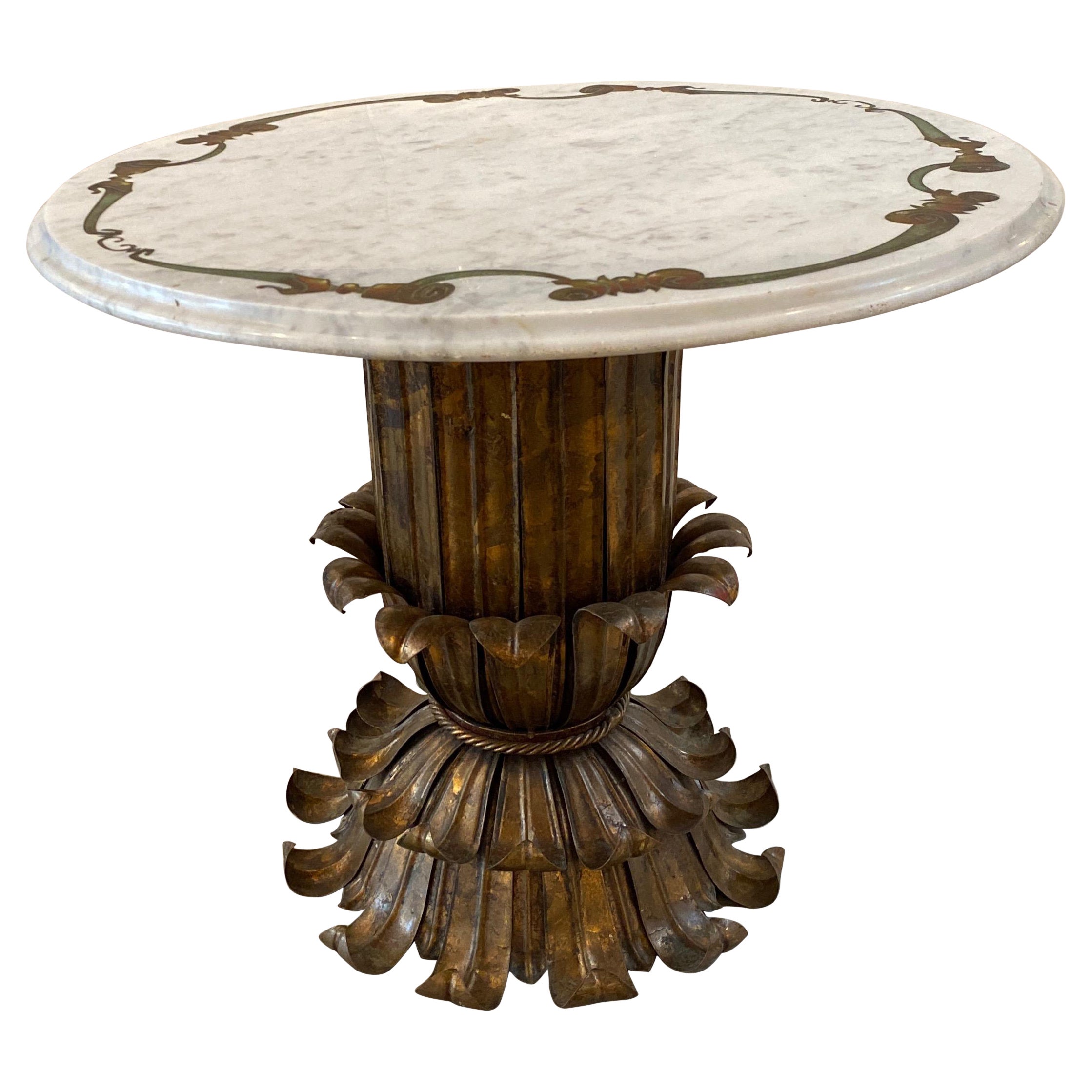 Hollywood Regency Italian Marble and Gilt Metal Side Table 