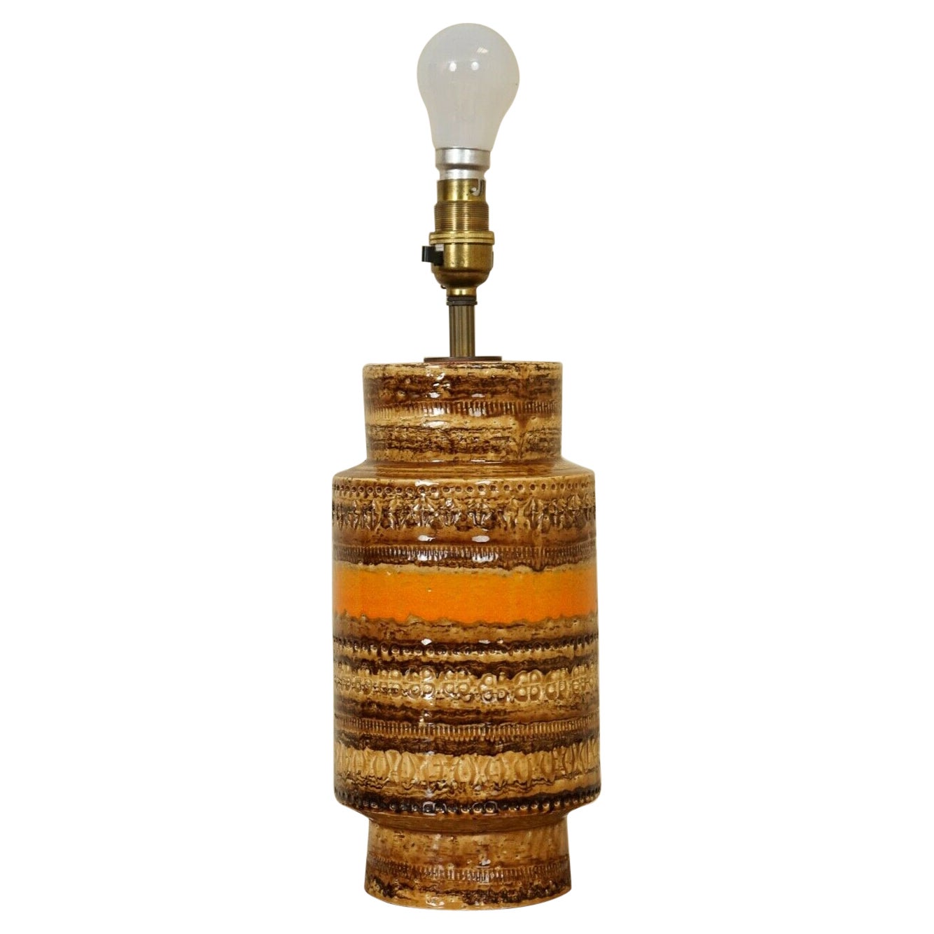 Vintage 1960's Italian Orange and Brown Ceramic Lamp by Aldo Londi for Bitossi