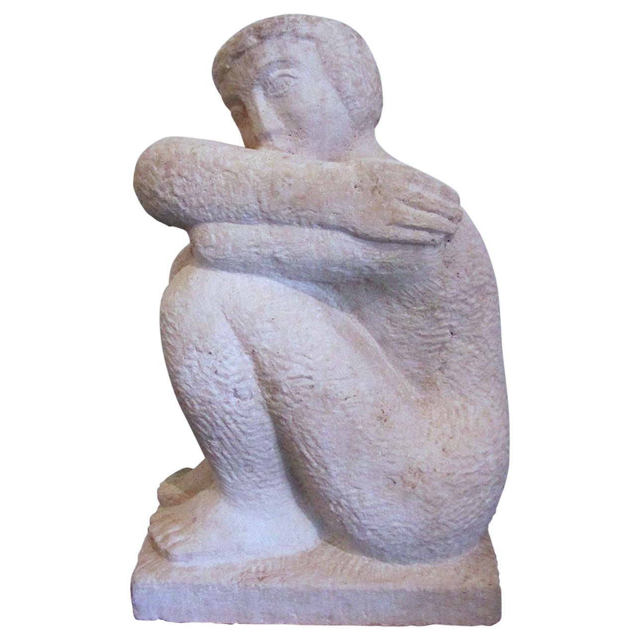 French Art Deco Limestone Figural Sculpture, Luciene Gibert For Sale