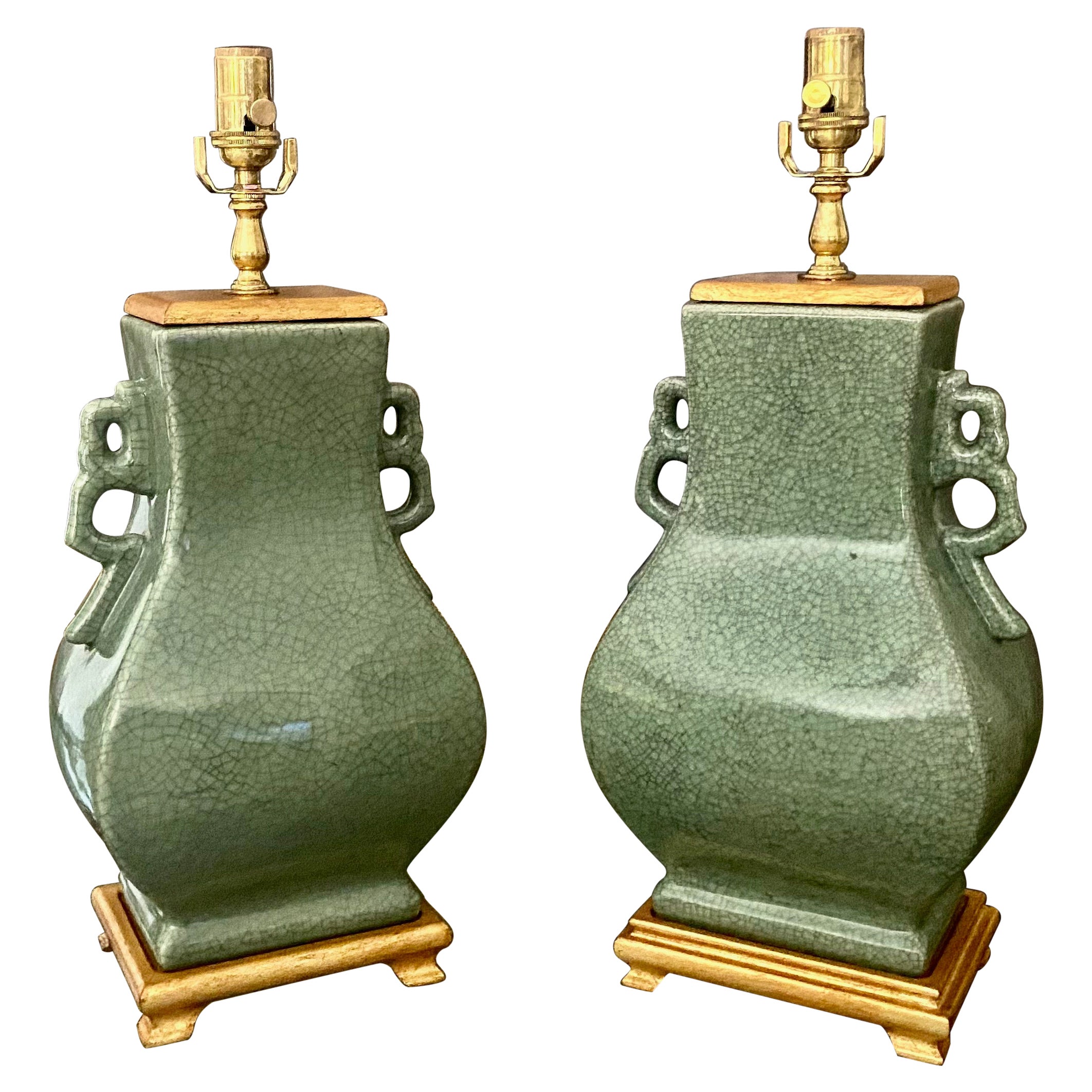 Pair of Chinese Celadon Green Porcelain Table Lamps