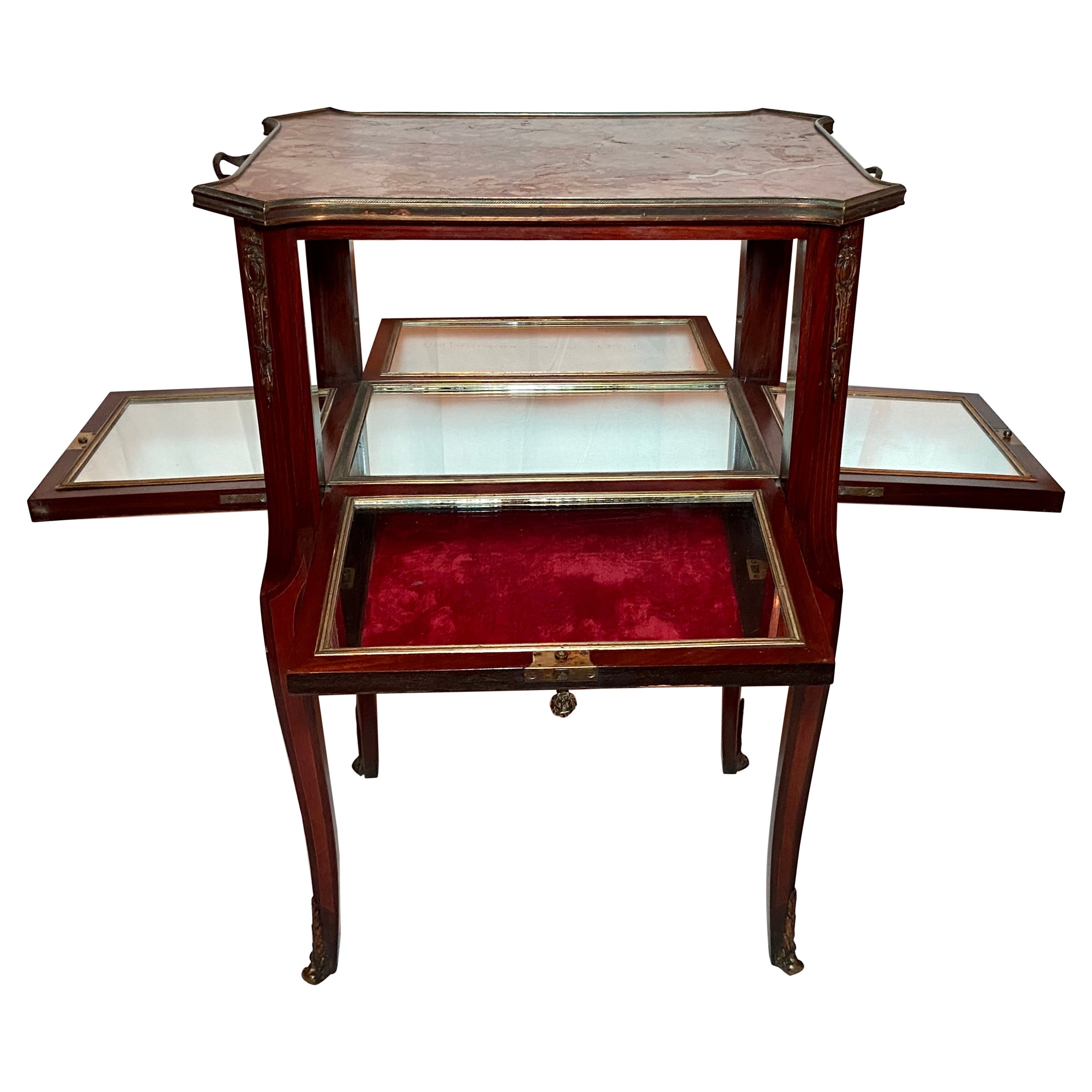 Antique French Marble Top & Gold Bronze Mounted Mahogany Drinks Table Circa 1890 For Sale