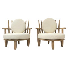 20th Century White French Pair of Bleached Oak Chairs by Guillerme et Chambron