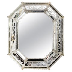 Mid-Century Modern Venetian Mirror with Murano Florets & Acid Etched Detailing