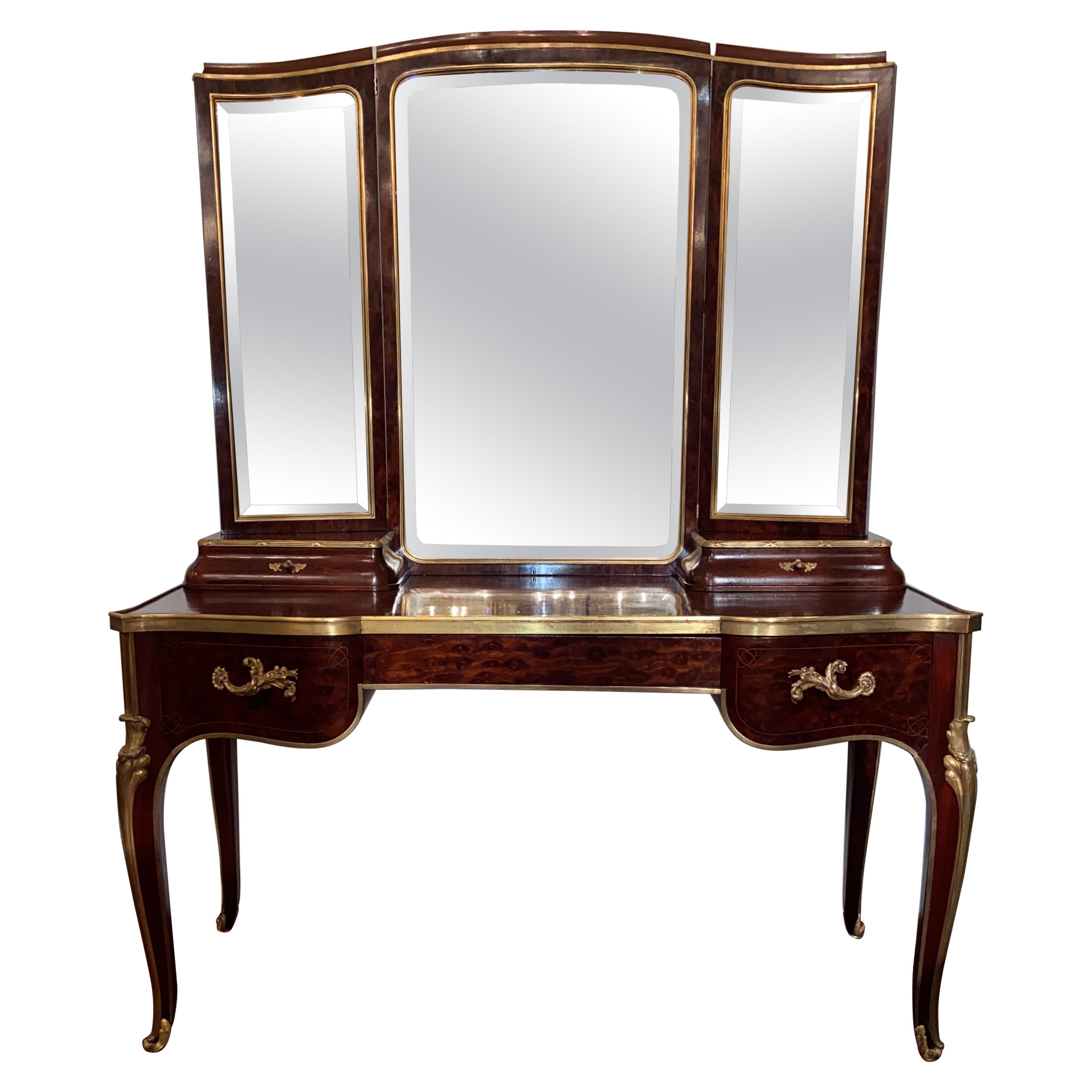 Antique French Louis XVI Bronze D 'Ore and Mahogany Coiffeuse Vanity, Circa 1890 For Sale