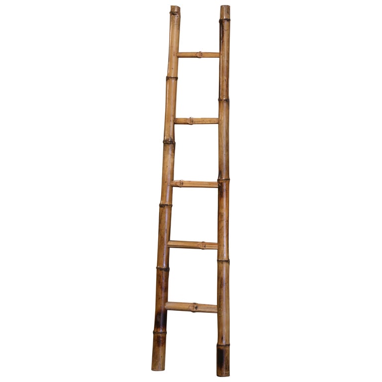 Early 20th Century French Bamboo Five Rungs Straight Ladder For Sale at 1stDibs