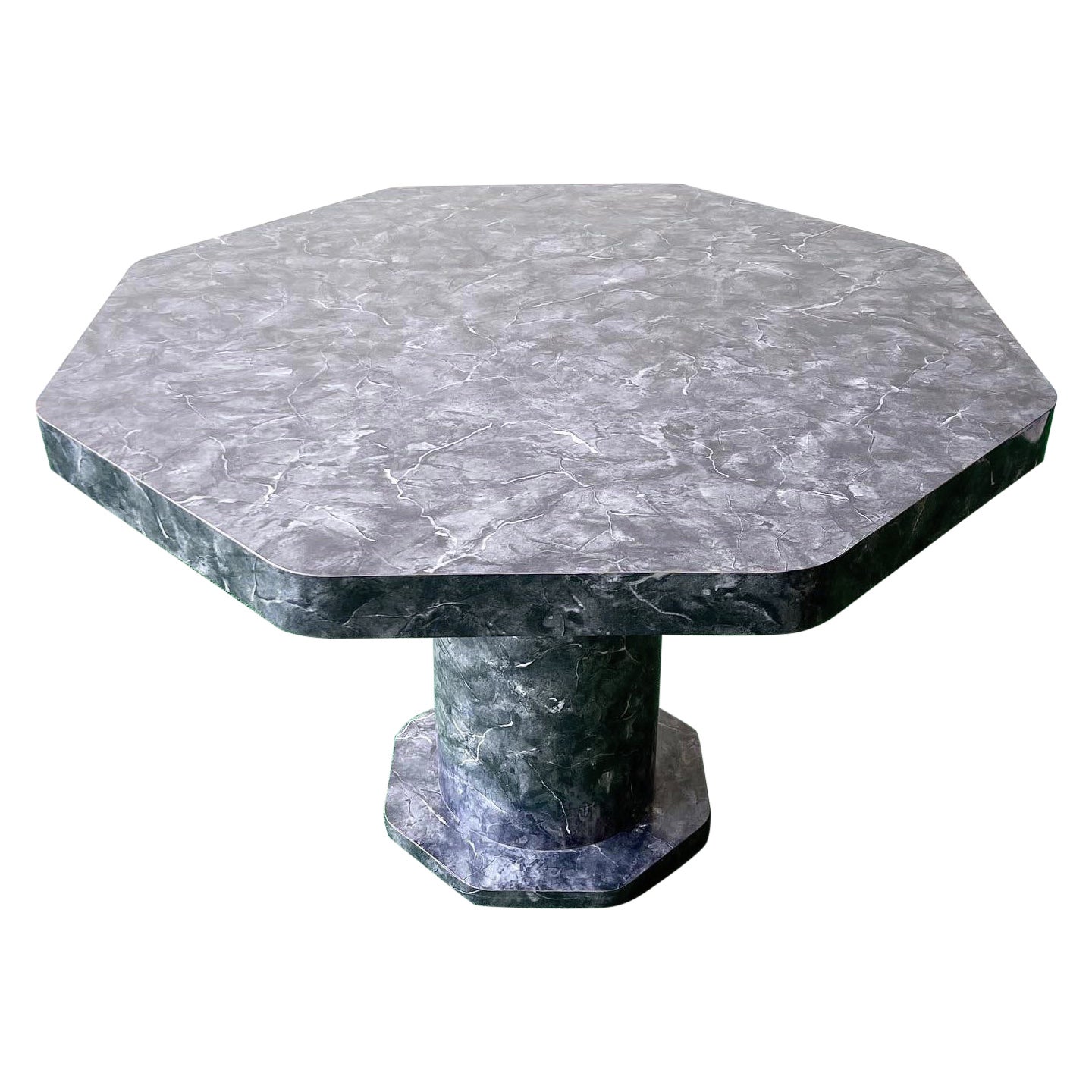 1980s, Faux Black Marble Laminate Octagonal Dining Table