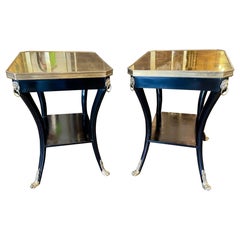 Pair of French Jansen Black Lacquered Side Tables