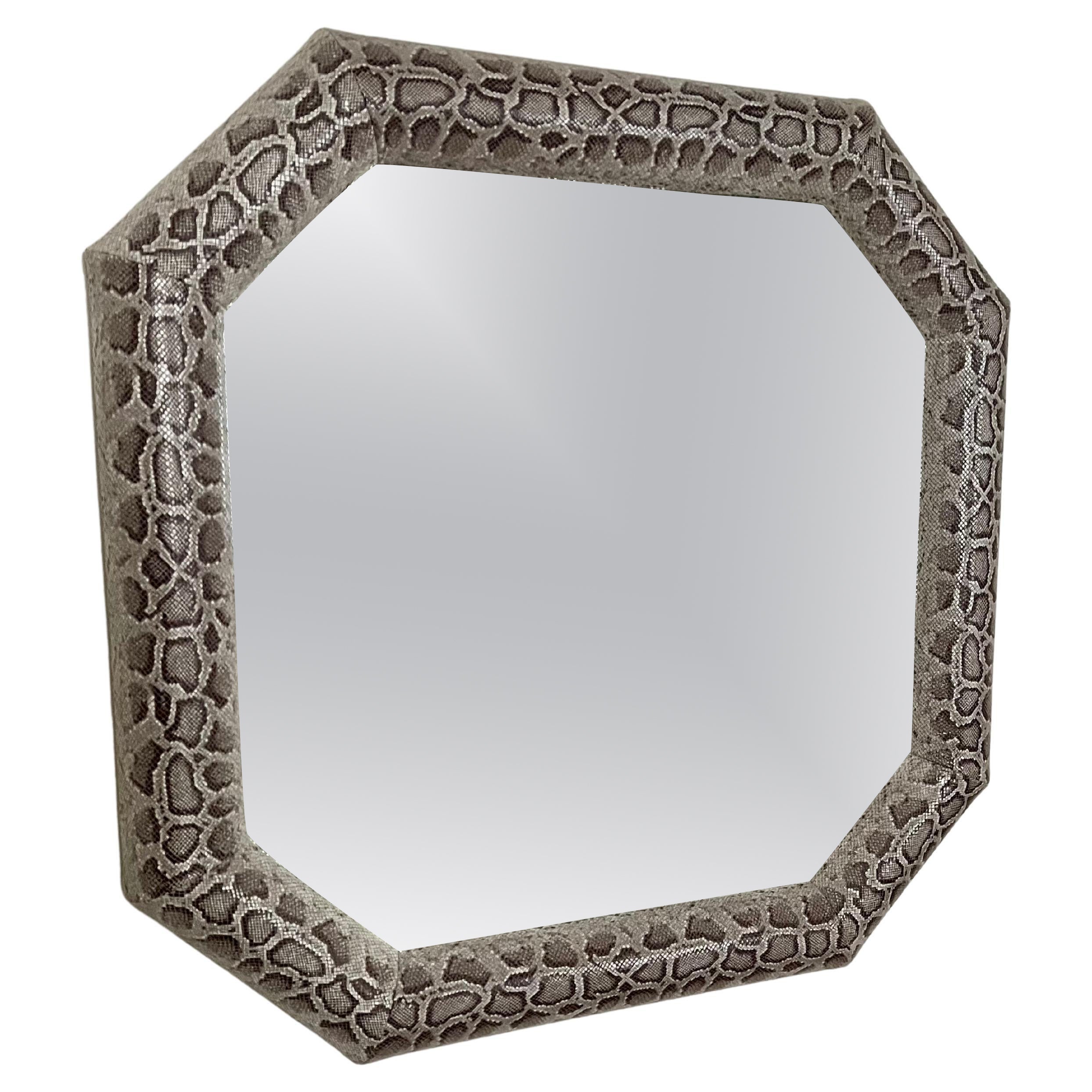Python Upholstered Wall Mirror, Detachable Chrome Detail For Sale