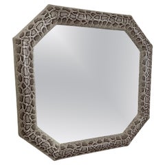 Vintage Python Upholstered Wall Mirror, Detachable Chrome Detail