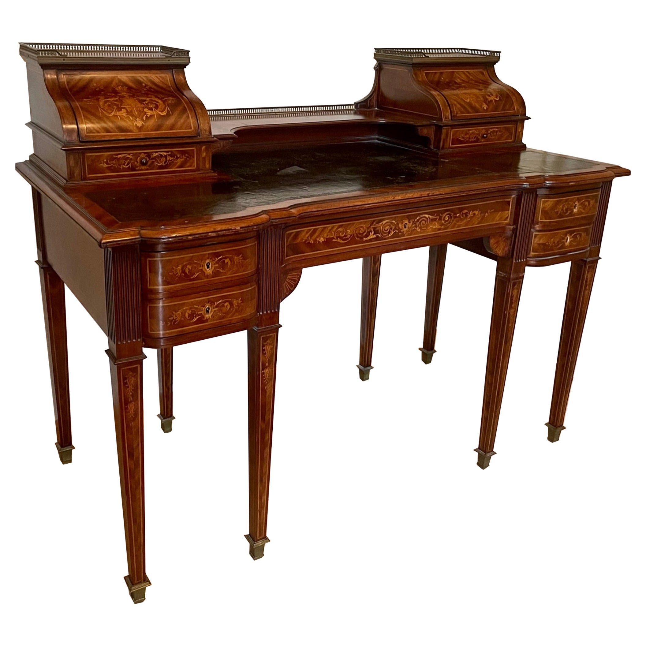 English Regency Style Mahogany and Satinwood Inlaid Carlton House Desk