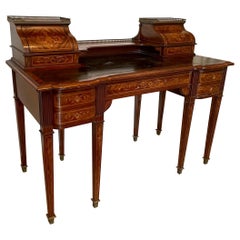 Antique English Regency Style Mahogany and Satinwood Inlaid Carlton House Desk