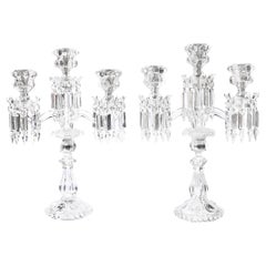 Pair of Mid-Century Modern Neoclassical Glass Obelisk Candelabras by Baccarat