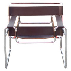 Used Knoll International Wassily Chair Design by Marcel Breuer Brown Saddle Leather 