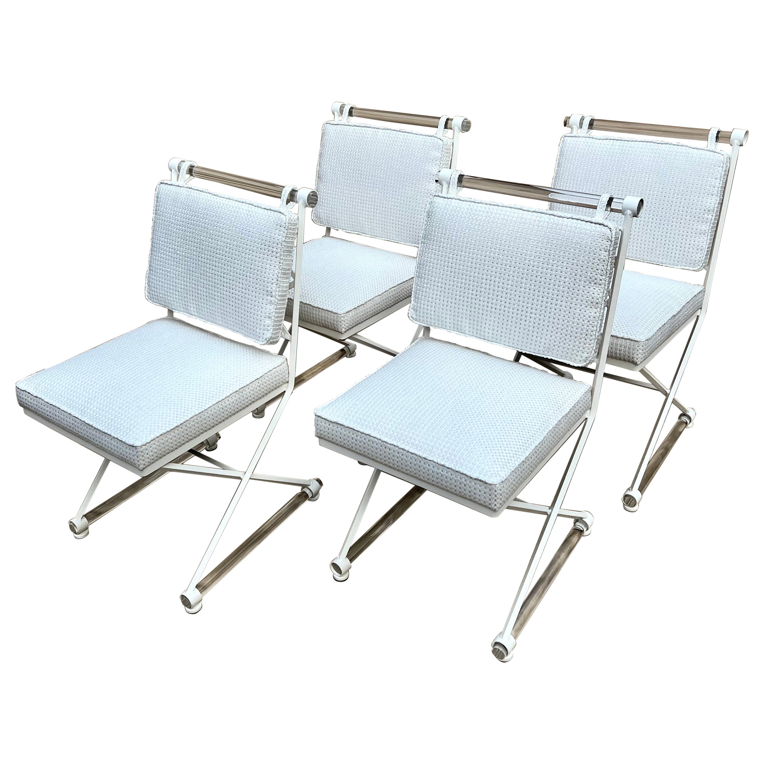 Cleo Baldon X-Form Chairs Restored with Acrylic Dowels and Sunbrella Upholstery For Sale