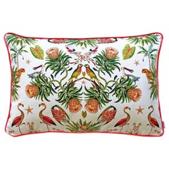 Tropical Theme Pillow -  Flowers & Birds and Coral Piping made in South Africa 
