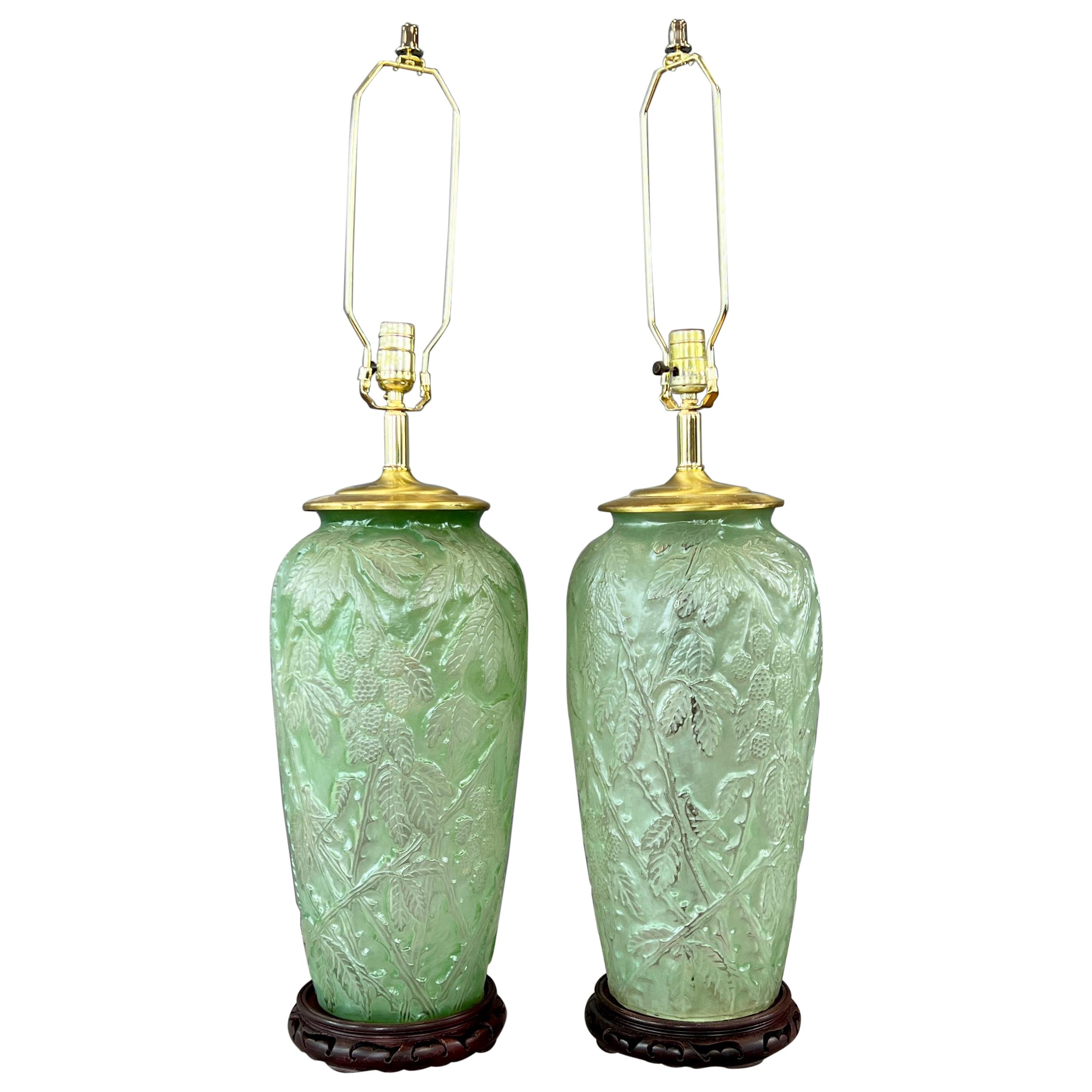 Pair of Substantial Phoenix Consolidated Glass Whitish Green Lamps