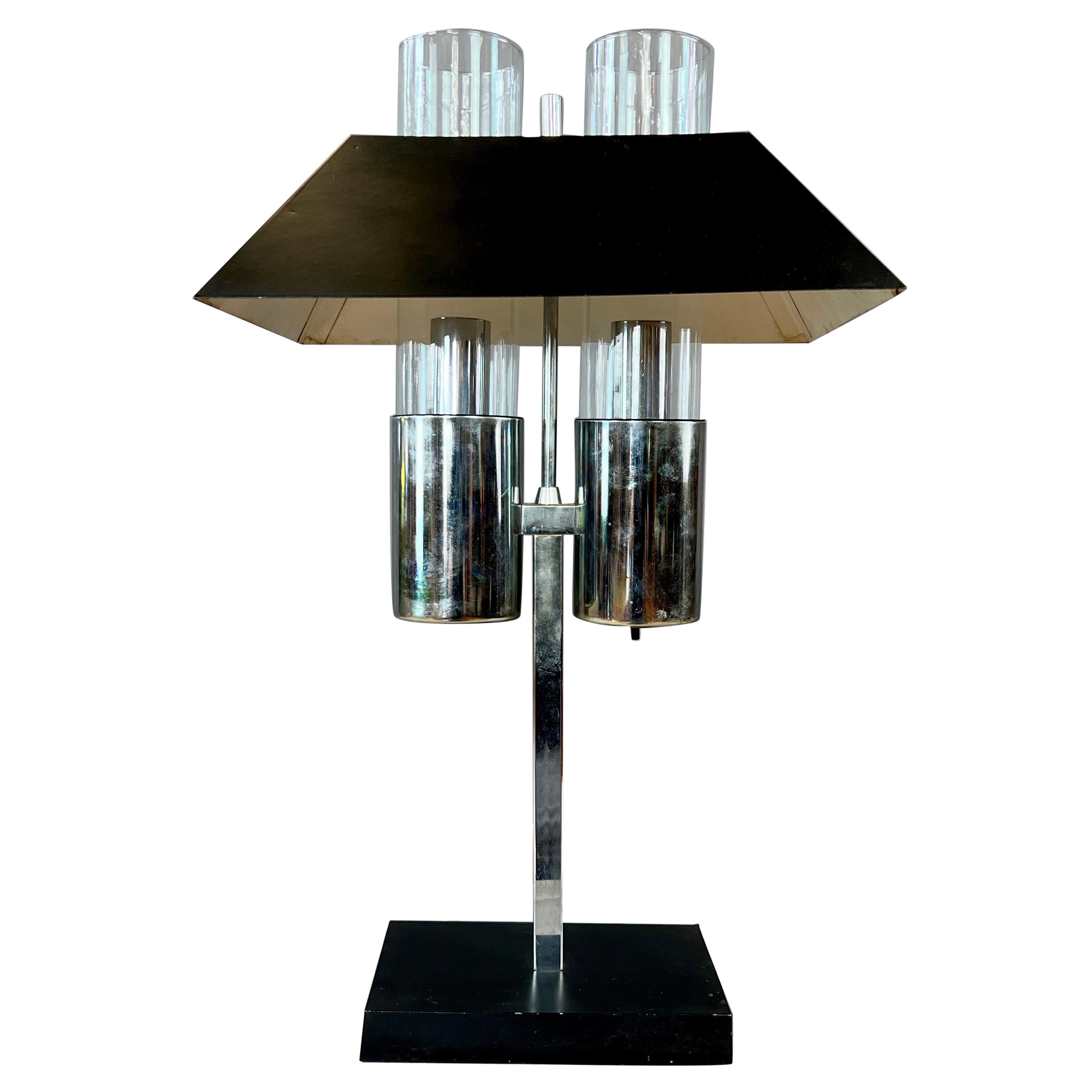 Very Handsome Chrome and Black Bankers Lamp by Raymor Imported from Italy