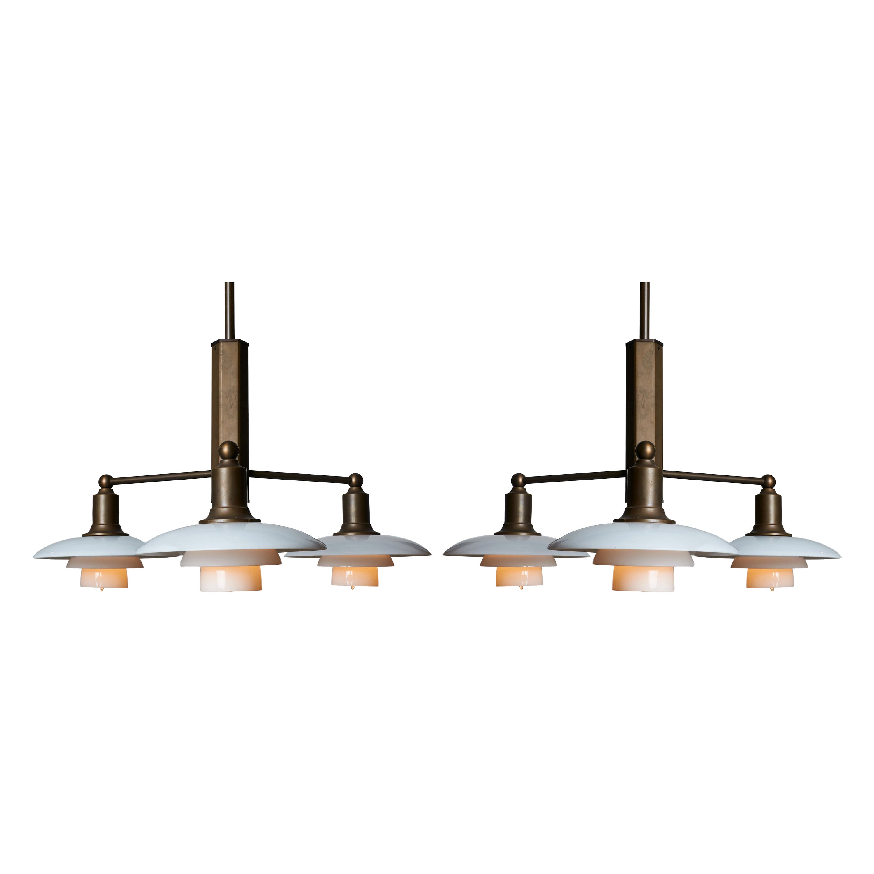 Poul Henningsen Pair of Limited Edition Three-Arm Chandeliers