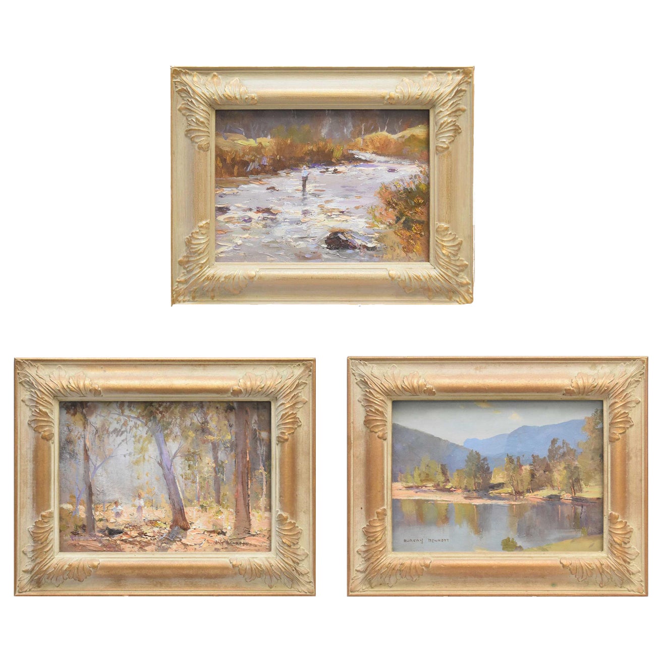 William Rubery Bennett 'Australian' Set of Three Oil Paintings on Board, 20th C For Sale