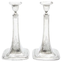 Tall Pair of Edwardian Period Sterling Silver Candlesticks