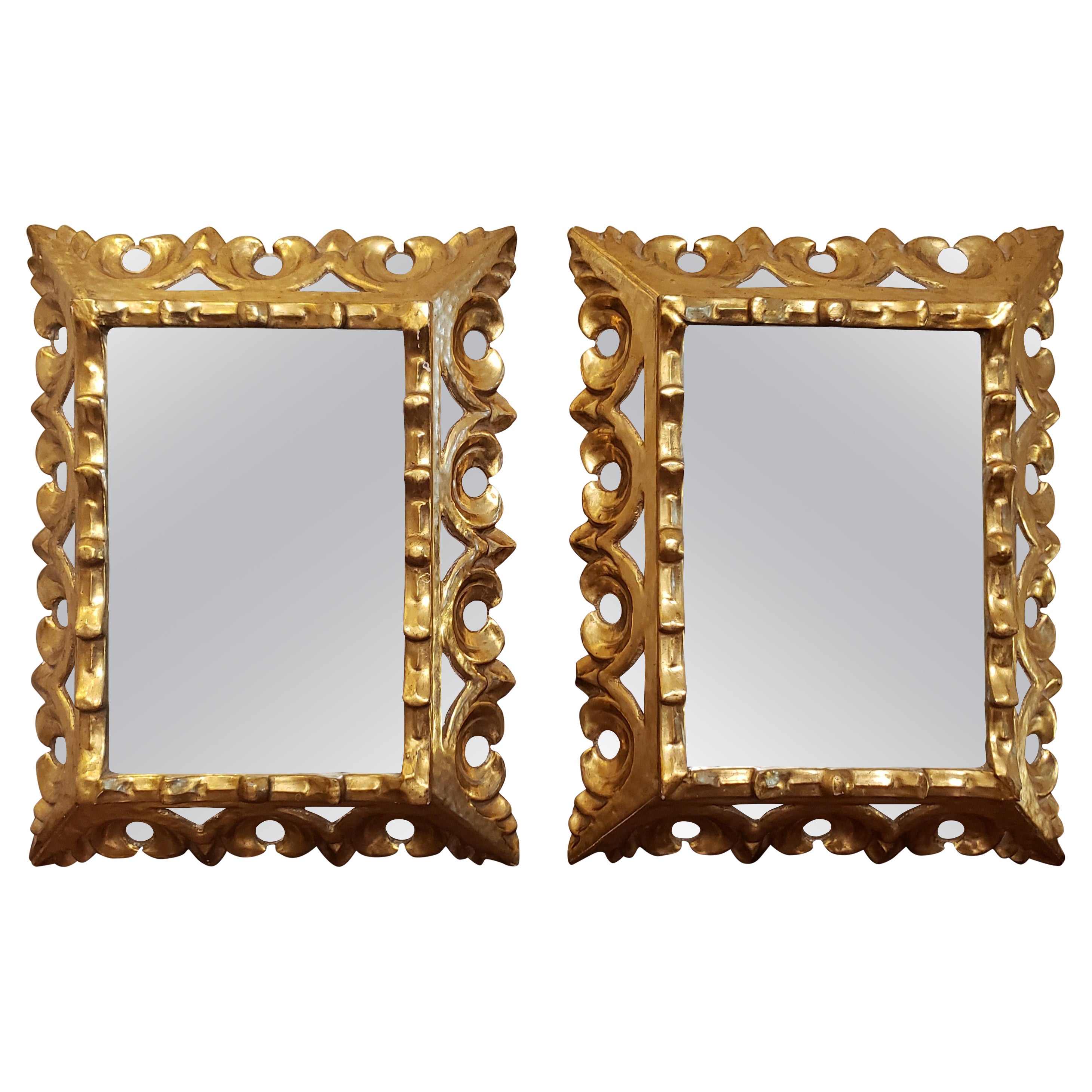 Pair of Italian Style Giltwood Frame Mirrored Insets Mirror, Circa 1940s