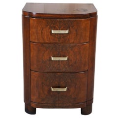 Antique Art Deco American Walnut Bowfront Bedside Chest Nightstand Accent Table